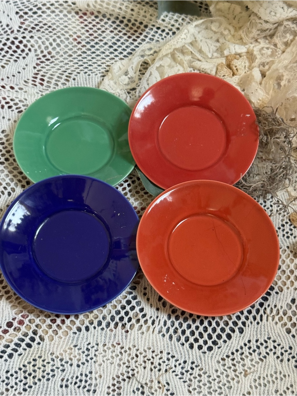 Boston Warehouse Bright Ceramic Saucer Set in Green, Red, Blue, Orange